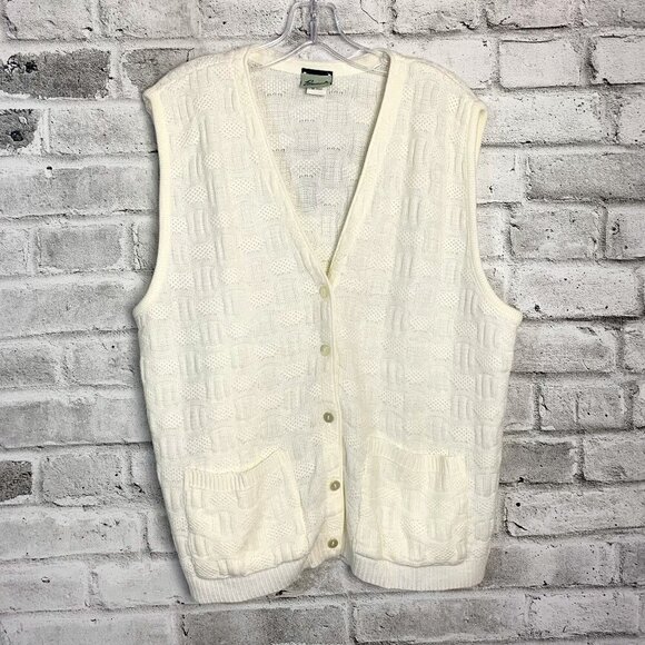 Vintage 90s Penmans Textured Knit Grandma Cardigan Sweater Vest - Picture 1 of 12